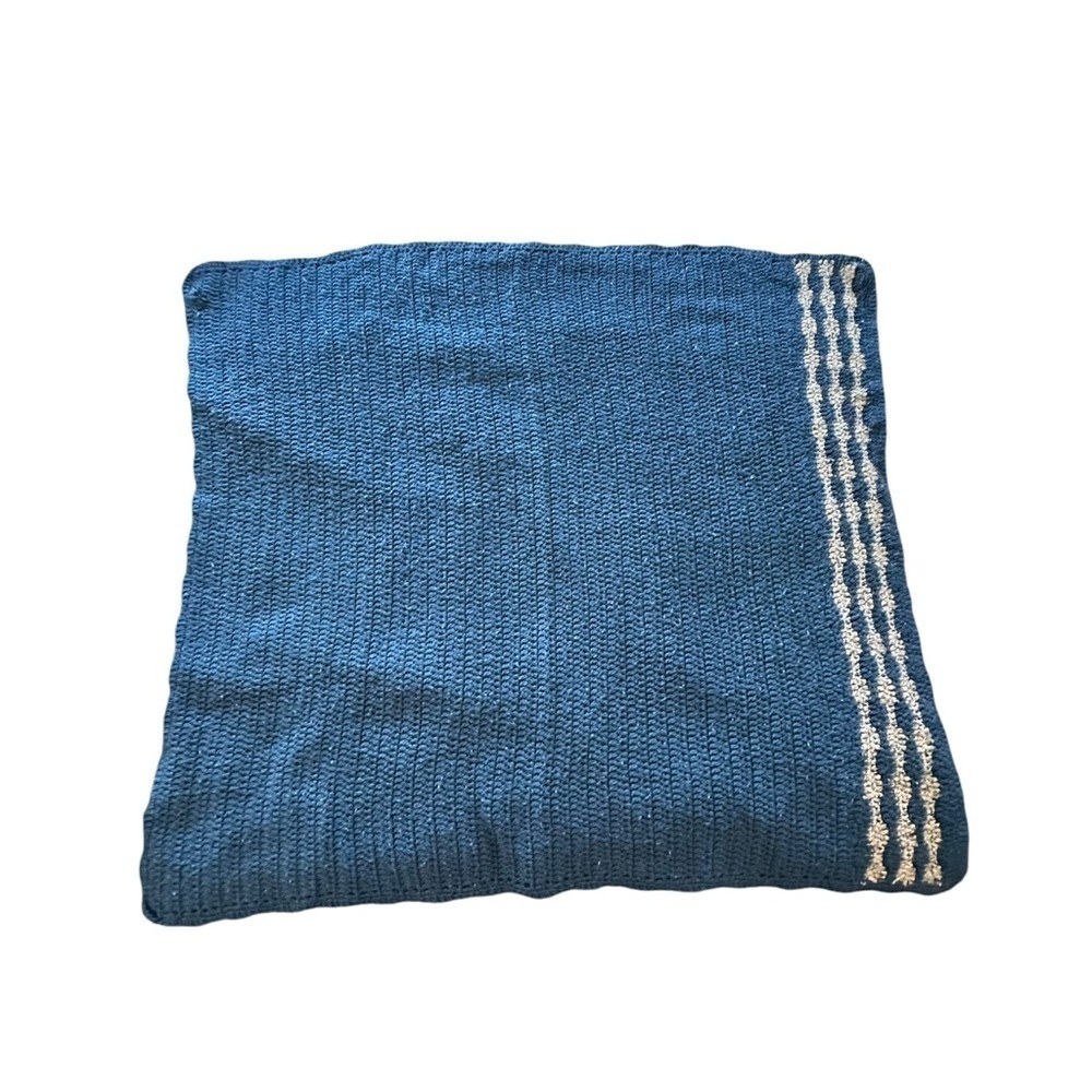 Blue tan stripes handmade crochet blanket 40x42"